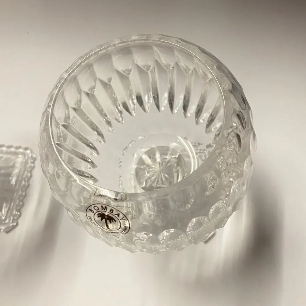 New Bombay 24% Lead Crystal Poland 2 Ribbed Glass Pedestal Centerpiece Candle